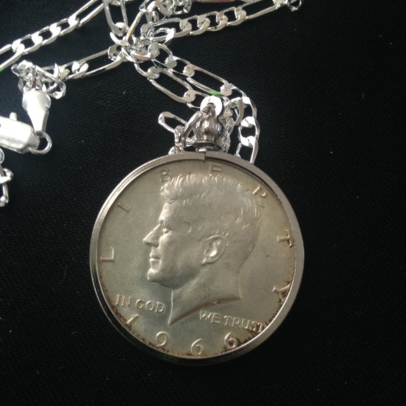 1966 40% Silver Half Dollar Coin, 18in 925 Chain - Picture 3 of 7